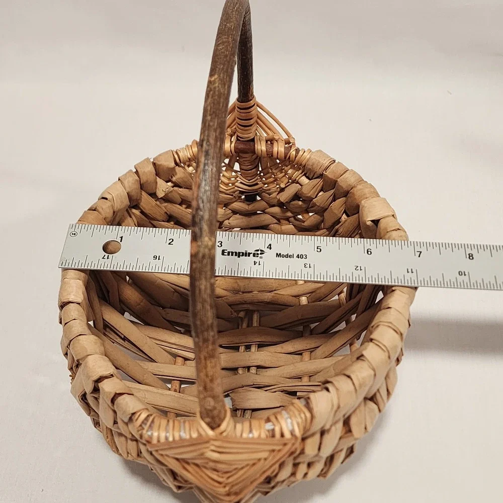 Handcrafted Eye of God Rustic Woven Footed Basket Natural Fiber Branch 9.5in